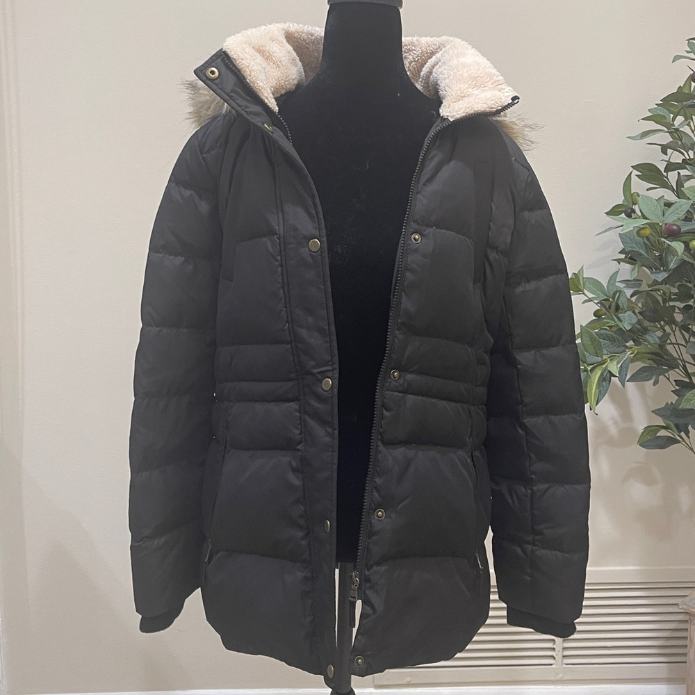 Ralph Lauren Black Puffer Coat with Faux Fur Hood